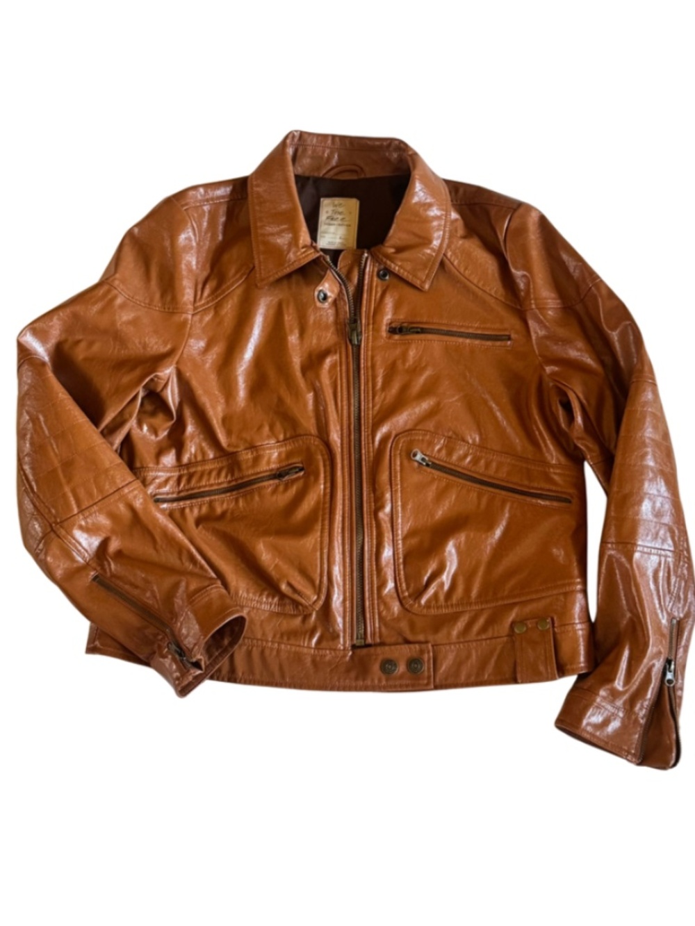 Leather Zip Up Jacket Free People We The Free Josie Vegan Brown Retail $198 Size